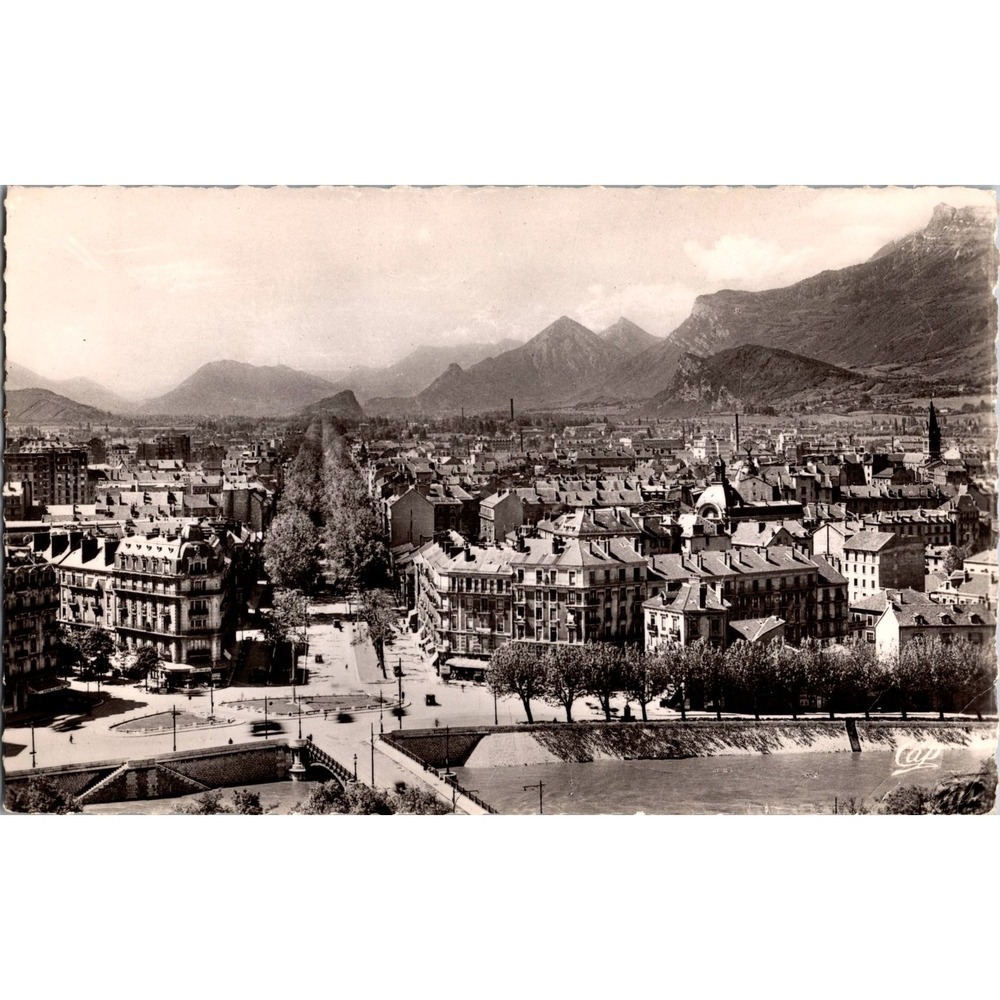 Vintage Grenoble France Postcard Black & White Cityscape 234‎